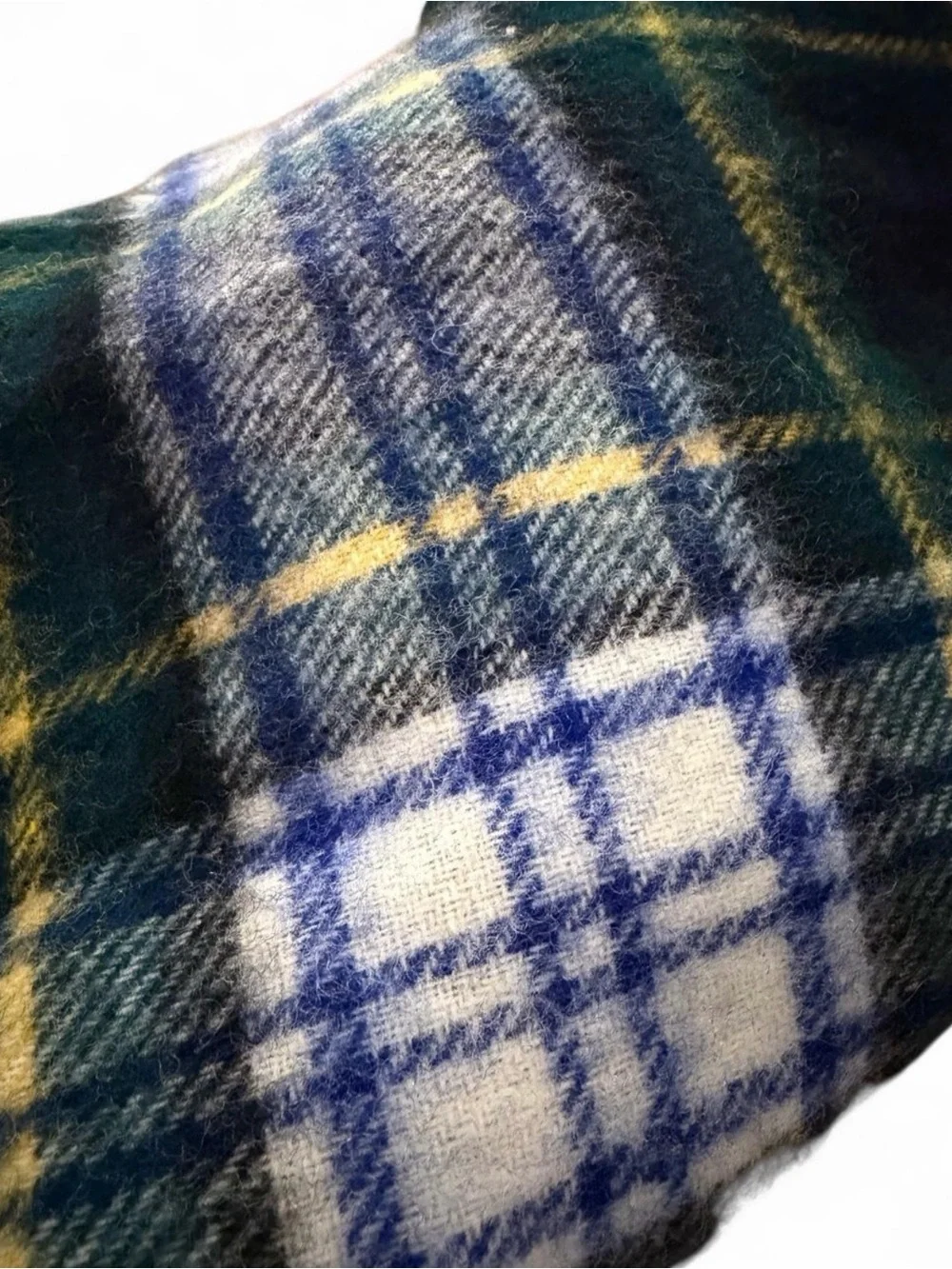 Vintage Glen Lossie Green, Blue + White Tartan Plaid Scarf